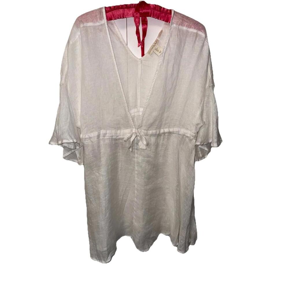 Cynthia Rowley Women 100% Linen White Sun Dress Flutter Sleeve Minimalist Sz L